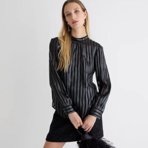 J.CREW Metallic Chiffon Mockneck Top with Tie | S